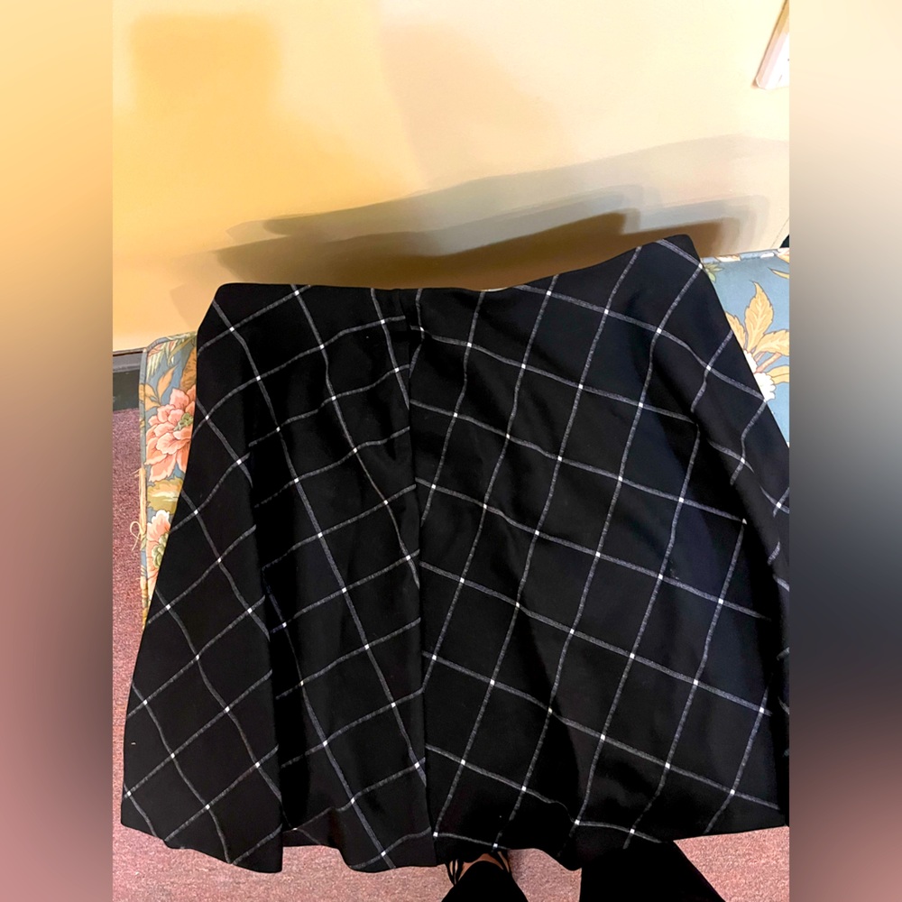 LOFT Black and White Pleated Skater Skirt